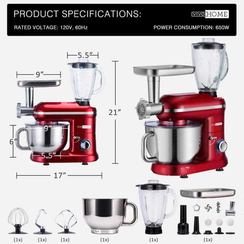 キッチン家電 Multifunctional Stand Mixer VIVOHOME 6 QT. 6 Speed 3 in 1 Multifunctional Stand Mixer with